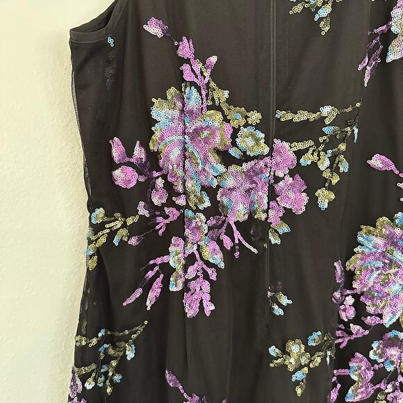 White House Black Market Floral Sequins Purple High Neck Cocktail Mini Dress 2 - Picture 2 of 9